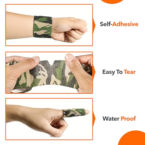 Self Adhesive Bandage Wrap 2 Inch x 5 Yards – Pack of 12 Camouflage Cohesive Bandage, Non-Woven Vet Wrap for Dogs and Pets –Breathable Elastic Bandage Wrap for Ankles & Joint Sprains