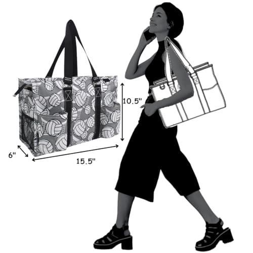 NGIL Utility Water Resistant Tote Bag | Work Tote for Women, Nurse Bag, Teacher's Choice Purse, Gym Bag, Everyday Organizer Top Zipper Closure - color: Volleyball-black