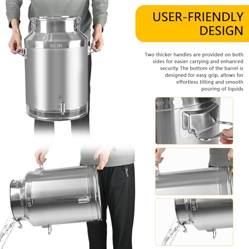 304 Stainless Steel 60 Liter Milk Can Milk Bucket Wine Pail Bucket with Spigot 15.85 Gallon Milk Can Tote Jug with Sealed Lid Heavy Duty for Milk and Wine (60L) - size: 60L