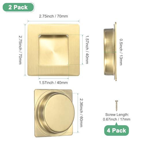 M METERXITY 2-Pack Recessed Finger Pulls, 2.75 Inch 304 Stainless Steel Sliding Closet Door Handles for Barn Door, Rectangular Flush Pulls Handles [Gold Tone] - color: Gold Tone