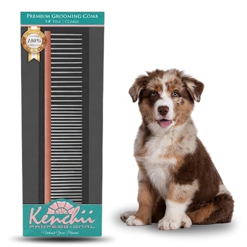 Kenchii Premium Satin Rose Gold Dog Grooming Comb, Small | Polished rounded scratch-resistant teeth, detangles coats and removes mats, finishing and fluffing - size: Small