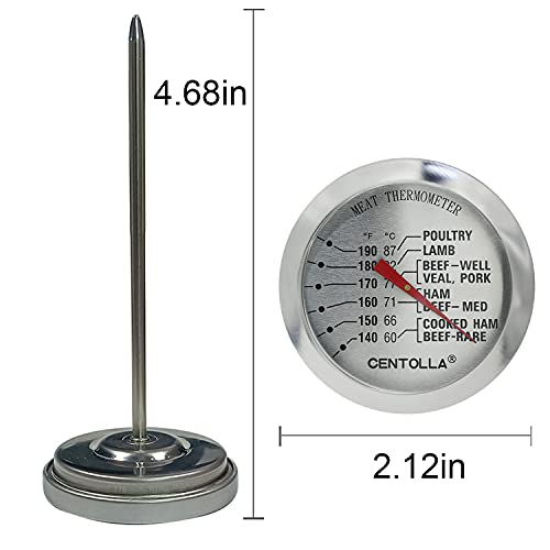 2 Pieces Meat Thermometer for Roaster Oven, Food Thermometer for House Cooking,Large 2.12-Inch Easy-Read Face, Oven Safe Leave in,Stainless Steel Stem Silver