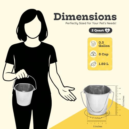 Flat Side Stainless Steel Bucket 2 Quart Hanging Feeding Utility Pail for Small Dog Cat Birds, Fits Kennel Cage Compatible, Heavy Duty Food & Water Feeder, 0.5 Gallon Silver Bucket 4 Pack - size: 2 Quart (Pack of 4)