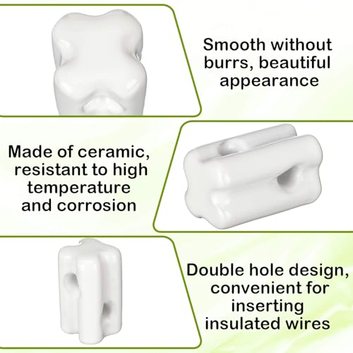 Honeydak 20 Pcs Ceramic Insulator Porcelain Insulator Heavy Duty Porcelain Bullnose Connector for Wooden Post Electrical Wire Post Wire Ground Farm Fencing Agricultural Supplies