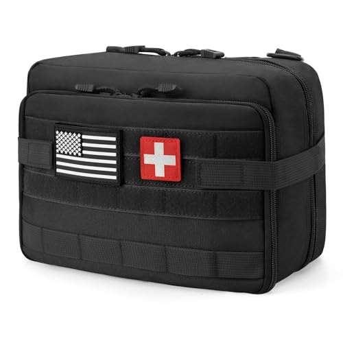 Jueachy Tactical Molle Pouch Large Admin Bag Utility Tool Pouches Molle Attachment EDC Pouches Expandable Molle Accessories Organizer Medical Pocket U.S.A Patch Included - color: Black Medical