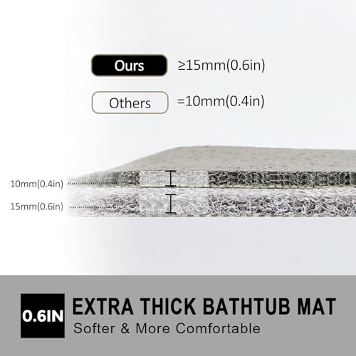 Nonslip Bathtub Mat, Anti Slip Bath Mat 0.6" Extra Thick, Quick Dry Bath Tub Anti Slip Shower Mat, Loofah Non-Slip Bath Mat for Tub Bathroom Pool Kitchen Entryway Home Hotel(Light Gray 24x27) - color: Light Grey, size: 27" x 24" (Rectangular)
