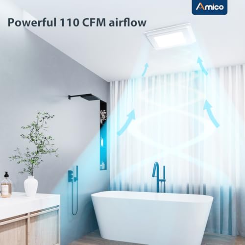 Amico Bathroom Exhaust Fan with Light, 110 CFM, 1.0 Sones, 5CCT, Easy Retrofit without Attic Access, Adjustable Bathroom Fan with light, Quiet Operation, ETL & FCC Certified | Easy Retrofit without Attic Access, Adjustable Bathroom Fan with light, Quiet O