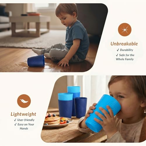 Homienly Wheat Straw Cups 16oz,Unbreakable Cups-6 PCS Freezer and Dishwasher Safe Cups for outdoor gatherings,Picnic,Travel-Blue Sky - color: Ocean, size: 16 Ounces