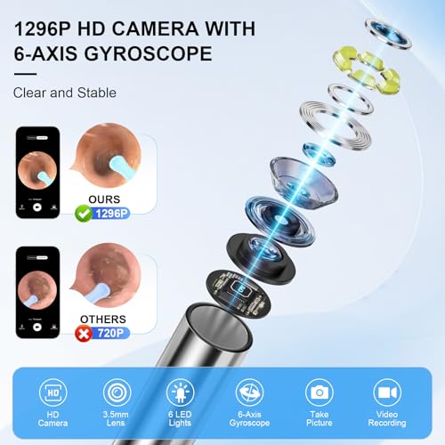High-Definition Ear Wax Removal, Wireless Ear Cleaner, Safe and Gentle Ear Wax Removal Kit, Rechargeable Ear Cleaner with Camera and Light, Ear Cleaning Kit for Android and iOS (Black) - color: Black