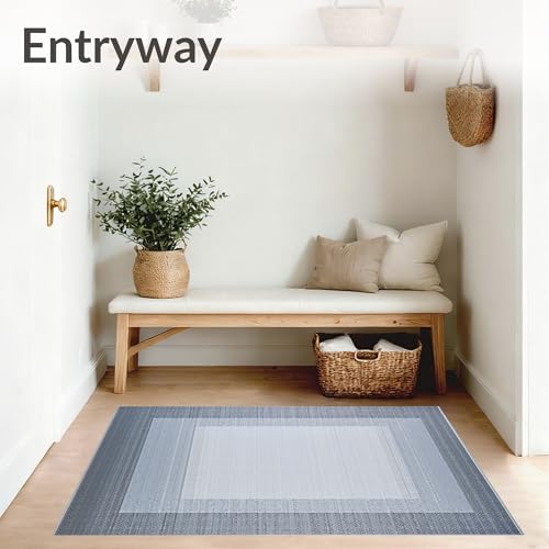 Flatwoven High Traffic Area Rug 4x6, Advanced Hygienic Entry Carpet with Footwear Disinfection Technology, Non Slip, Stain Resistant, Washable Area Rugs for Living Room, Bedroom (Gray, 4x6) - color: Gray/Pattern 14, size: 4' x 6' (Rectangular)