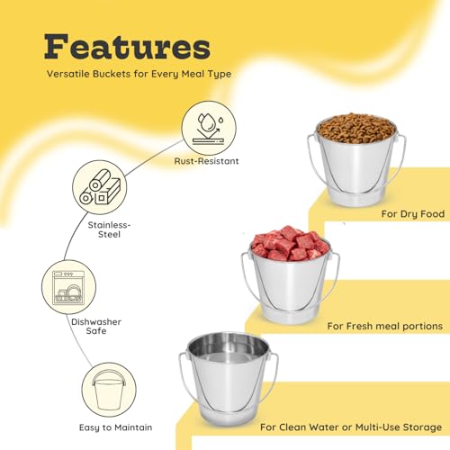 4Qt Heavy Duty Stainless Steel Water Bucket for Kennel, 2-Pack | Food & Water Pail, 1 Gallon Capacity, Heavy-Duty, Round Design with Carry Handle, Ideal for Dogs, Cats, Goat & Farm Animals - size: 4 Quart (Pack of 2)