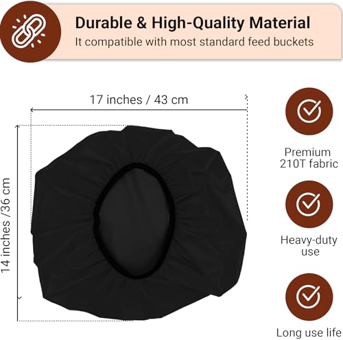Horse Bucket Cover - Waterproof Bucket Cover for Feed Buckets for Horses, 210T Ripstop Polyester, Fits 2-5 Gallon (8-20 Quart), Cold-Flexible Daily-Use Cover (Black) - 1 pc - color: Black