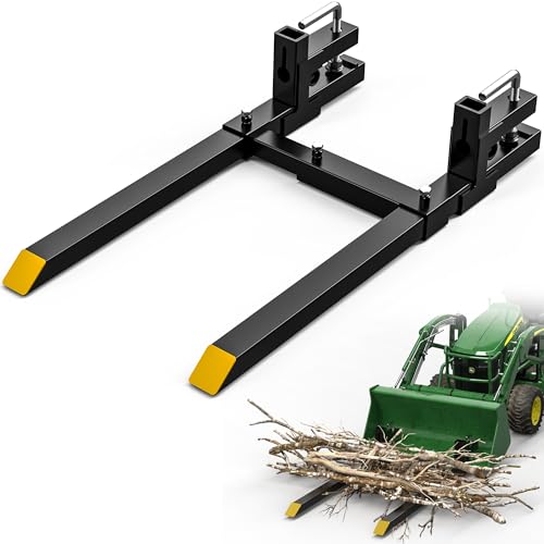 AUTOSAVER88 43" 2000lbs Clamp on Pallet Forks for Skid Steer Tractor Bucket | Adjustable Stabilizer Bar From 18" to 34", Heavy Duty Steel, Quick Attach Design, 45% Thicker Upgraded Wall - size: 43 Inch 2000LBS w/bar