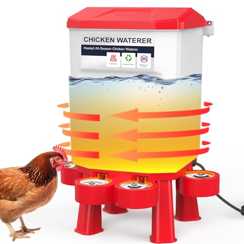 Hanging Heated Chicken Waterer, 2 Gallon Plastic Chicken Water Heater Heated Poultry Drinker, Detachable Legs, Winter and Summer Dual-use, Poultry Water Heater for Chicken Goose Duck - Red