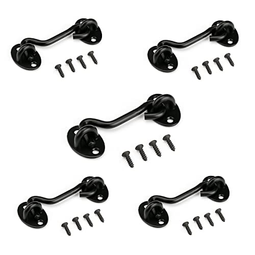 3” Barn Door Lock Gate Latch 5 Pack,Privacy Hook and Eye Latch, Easy Lock for Wooden Fence, Screen Door, Outdoor Fence, Black - size: 3 inch -5pcs