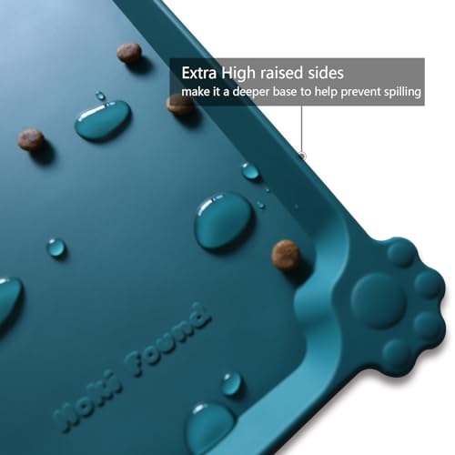Hoki Found L Silicone Pet Food Mats - Non Slip Dog Cat Bowl Placemats - Waterproof Dog Cat Food Mats - For Carpet & Sicilian Ocean - color: Sicilian Ocean, size: 22" x 14"