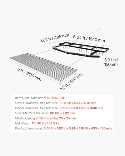 VEVOR Drag Harrow, 6 ft Tow-Behind Driveway Grader with Chain Harrow, Adjustable Width & 80lbs Load Capacity, Heavy Duty Lawn Leveling Rake, Fits ATVs UTVs Tractors, for Gravel Driveway Field - size: Set of (6x1.6ft + 6x1.5ft)