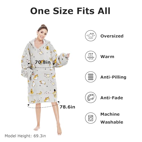 THREE POODLE Wearable Blanket Hoodie for Women, Oversized Sherpa Sweatshirt Blanket for Adults Men, Cozy Cat Hooded Blankets, Gifts for Teen Girls Women Mom Sister - color: Cat, size: Adult