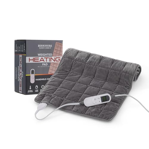 Berkshire Blanket Weighted Heating Pad - 18"x33" Electric Heat Wrap with 10 Heat Settings & Auto Shut Off - Soothing Heat Wrap for Back, Neck, Shoulders, Legs, Abdomen - Machine Washable & Portable - color: Nimbus Grey, size: 18" x 33"