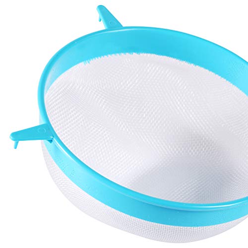 BENBO 4Pcs Plastic Mesh Strainer Colander Set, Food Soy Milk Flour Sieve Plastic Colander Strainer with Long Handle Icing Sugar Sifters Fine Strainer Tea Filter and Silicone Foldable Funnel