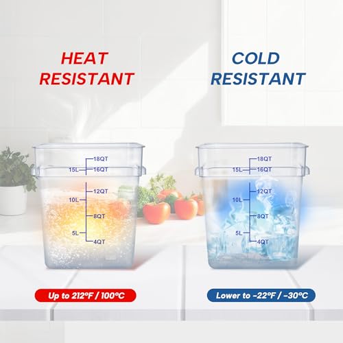 4 Pack 18QT Square Food Storage Containers with Lids | Clear NSF polycarbonate containers with scale, label and measuring cup, stackable for prep, storage, freezer. Dishwasher safe - color: 18Qt
