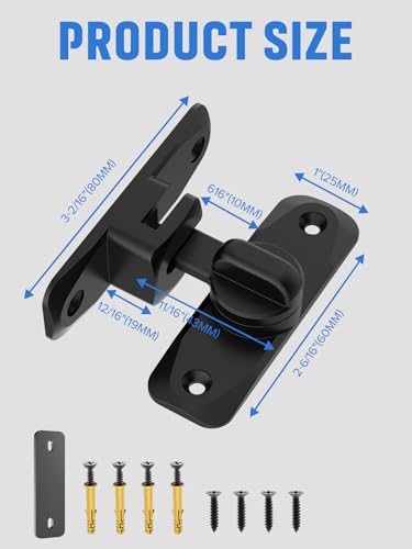 90/180 Degree Flip Barn Door Lock, Protect Privacy - Security Sliding Door Latch, Small Gate Latches Hardware for Barn, Garden, Bathroom, Cabinet, Window (Black-1PC) | Protect Privacy - Security Lock, Small Gate Latches Hardware for Barn, Garden, Bathroom
