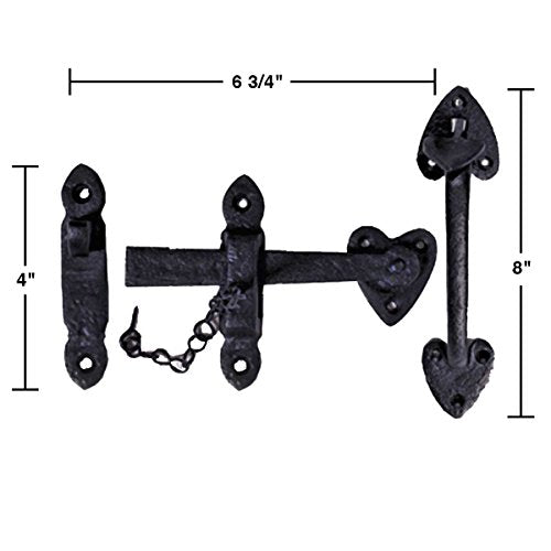 Renovators Supply Bathroom Door Lock Latch 8 in. Black Iron Lock Heart Thumb Gate Latch with Mounting Hardware - color: Black 6.75", size: Pack of 1