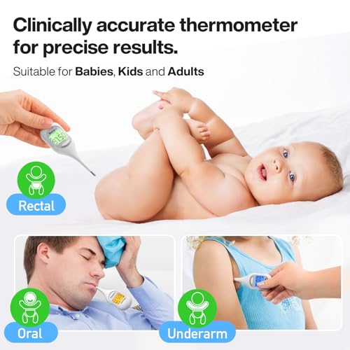 Boncare 9 Seconds Basal Body Thermometer for Ovulation (Rice-White) | Oral Thermometer for Adults and Kids - Accurate Rectal Thermometer, with Fever Alarm and Large Display