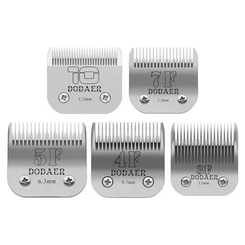 5Pcs Dog Grooming Blades Set,Compatible with Andis,OsterA5,Wahl KM10 Series | Include 10/7F/5F/4F/3F Detachable blade ,Made of Stainless Steel - size: 10+7F+5F+4F+3F