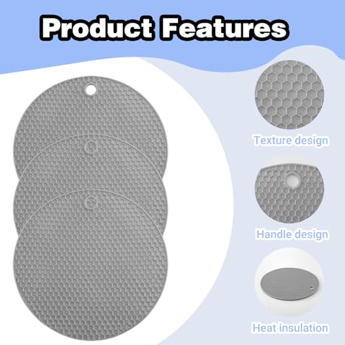 3Pcs Rubber Jar Opener,Round Jar Opener Gripper Pad,Multipurpose Silicone Jars Openers,Non-Slip Coasters for Weak Hands (6.7x6.7inch,Grey) - color: Gray
