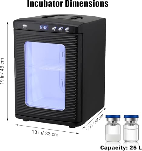 25L Reptile Egg Incubator with Temperature Control (10°c - 60°c), Portable Digital Cooling & Heating Lab Incubator for Small Reptiles, 12V/110V Compatible（Black） - color: Black
