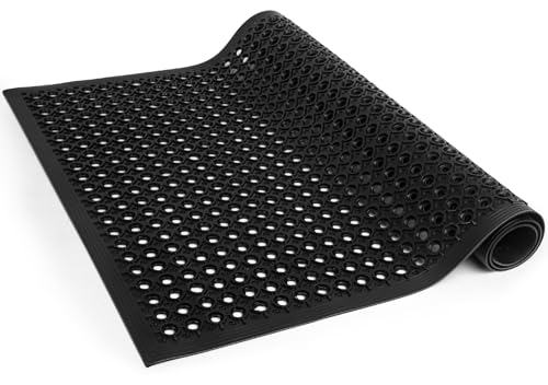 Rubber Door Mat with Holes, 36"x60" Rubber Floor Mat, Heavy Duty Floor Mats for Garage Floor Outdoor Restaurant Kitchen Bar (Black) (36"x60") - size: 60"L x 36"W x 0.4"Th