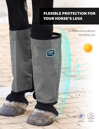 Horse Fly Boots for Horses Set of 4, Breathable Mesh Fly Leggings, Stay-Up Fly Leg Wraps for Summer - color: Dark Grey