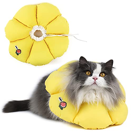 HiDREAM Cat Cone Collar,Cute Waterproof Elizabethan e Collar for Cats,Anti-Bite Lick Wound Healing Safety Cat Recovery Collar,Yellow Flower All-Season Style - color: Yellow flowers, size: Small