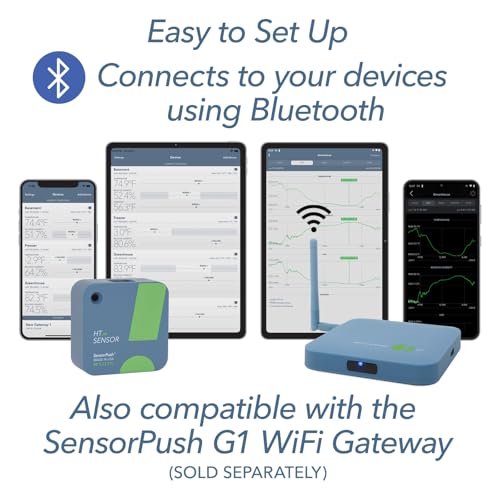 SensorPush HT.w Temperature & Humidity Sensor, Water Resistant, Bluetooth | Bluetooth sensor measures dewpoint, VPD & heat index, indoor/outdoor, unlimited in-app data, works with G1 Gateway, USA made