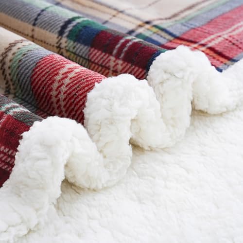 PU MEI Sherpa Fleece Throw Blanket 60" x 80" Reversible Plush Fluffy Large Big Blanket Lattice Flannel Blankets for All Season Use, Chrismas Red - color: Chrismas Red, size: 60"*80"
