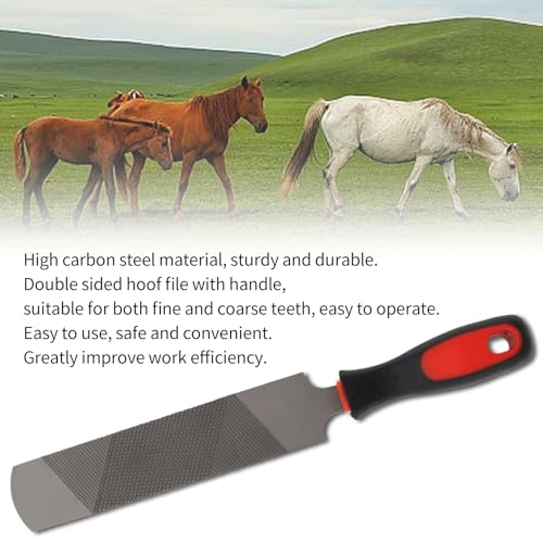 12 Inch Hoof Rasp & Farrier File with Ergonomic Non-Slip Rubber Handle | Heavy Duty Carbon Steel File Dual Sided Coarse & Fine Teeth Hoof Trimming Care Tool with Hanging Hole for Horses Cows Goats