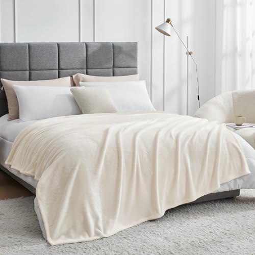 Hansleep Twin Beige Fleece Blanket, Soft Flannel Bed Blanket | Fuzzy Cozy Blanket 60x80 Inches, Multi-use for Bed, Sofa, Couch, Travel, Camping, All Season Warm Lightweight Cover - color: Beige, size: Twin (60x80 Inches)