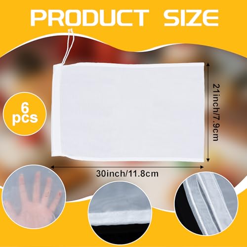 6 Pcs Nut Milk Bag Strainer 12 x 8 Inch Reusable 200 Mesh Fine Nylon Cheesecloth Straining Bags with Drawstring for Juicing, Coffee, Yogurt, Cheese, Tofu, Tea & Fruit Juice(6, 12 x 8 Inch)