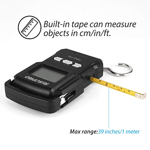 RISEPRO® 75Kg / 165Lb Digital Fish Scale with 39 Inch Ruler Electronic Luggage Balance Fishing Postal Hanging Hook Scale WHA08