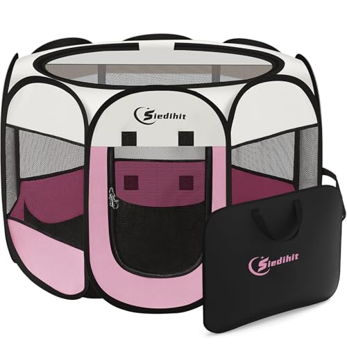 Sieidihit Dog Cat Pet Playpen Puppy Crate Cage Indoor Outdoor, Small Pink | Rest Zone for Recovering Pets New Pet Quarantine Room Portable Pop Up Easy to Set up lightweight dog Kennel with Carrying Bag - color: Pink