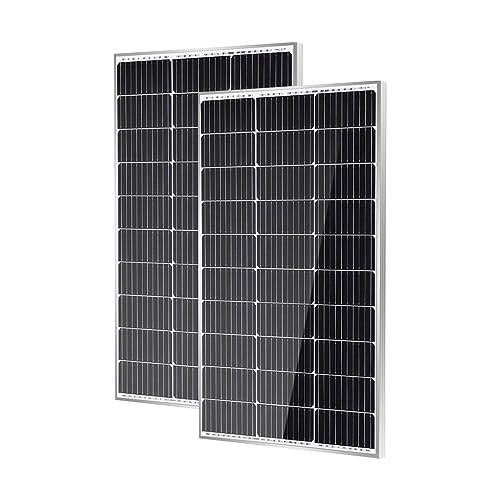 Traver Force 200W 12V Solar Panel, 2*100W, 25% Efficiency, Grade A+ Cells, | IP68 Connectors, IP65 Junction Box, Pre-Drilled Holes & 80% Output After 25 Years, for RV Camping Cabin Marine Off-Grid - size: 2 Pack