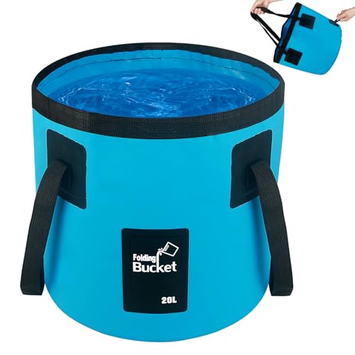 5 Gallon Collapsible Bucket with Handle, Car Wash Bucket Foldable Water Storage Container for Camping Fishing Beach Gardening, Portable Laundry Wash Basin for RV Cleaning Supplies Swamp Emergency Prep - color: Blue, size: 20L