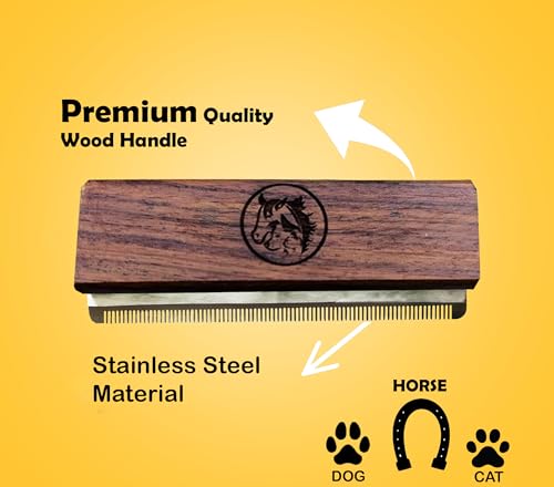 Deshedding Grooming Brush for Dogs Cats & Horse Easy Ergonomic Wood Groomer Brush Professional Brush Grooming Tool Supplies, Remove painlessly 95 Percent of Lose Hair Fur & Dirt (5 inch)