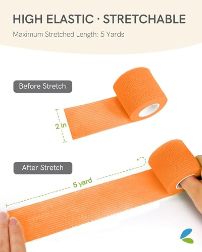 FriCARE Self Adhesive Bandage Wrap, Medical Tape in First Aid Kit, Sporty | Elastic Cohesive Bandages for Sports/Vet/Wrist Ankle Wounds, 2 Inches X 5 Yards, Latex-free 6 Rolls - color: 6 Sporty Color