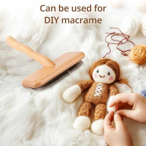 Sheepskin Wool Brush - Carpet Rake Tool | for Pet Hair Removal and Household Fabric Care - color: Wood