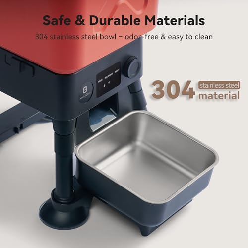 14L Automatic Dog Feeder for Large Breed – Extra Large Capacity, Anti-Blockage, Timed Auto Dog Food Dispenser, Dual Power Supply, Stainless Steel Bowl - color: Red with Basic