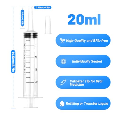 20ml Plastic Syringe with Cap, Large Syringes without Needle for Liquid, Scientific Labs, Measurement, Pet Feeding ,Ink Refilling ,Oil or Glue Applicator, Individually Wrapped (10 Pack) - style: 20ml