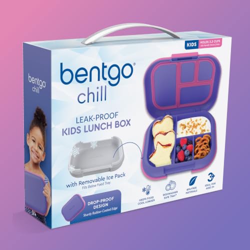 Bentgo Chill Kids 4-Compartment Bento Box Leakproof Lunch Box | Built-In Ice Pack, 3.3 Cup Capacity, BPA-Free, Microwave & Dishwasher Safe Tray, Ideal for Ages 3–7 (Electric Violet) - color: Electric Violet