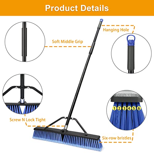 24 inches Push Broom Outdoor for Deck Driveway Garage Yard Patio Concrete Floor Cleaning-Blue - size: 24 Inches Heavy Duty